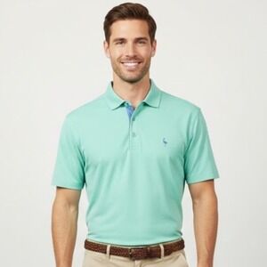 Tailorbyrd Collection Mens Aqua Blue Flamingo Logo Golf Polo Shirt XL Preppy